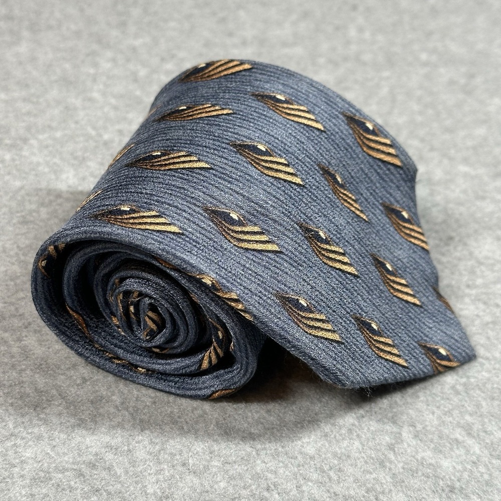 Andrew Fezza New York 100% Silk Tie Blue Gold Geometric Y2K Handmade 59x4in
